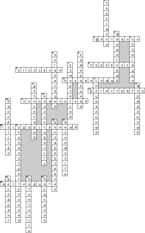 Кроссворд по предмету экономике - на тему 'Экомическая преступность'