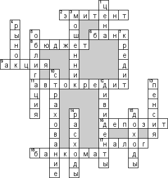 Кроссворд по предмету экономике - на тему 'Основы финансовой грамотности'