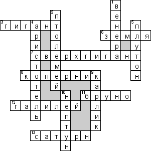 Кроссворд по предмету естествознанию - на тему 'Вселенная'