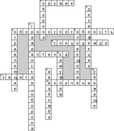 Кроссворд по предмету Обеспечение безопасности жизнедеятельности (ОБЖ) - на тему 'Гражданская оборона'