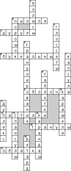 Кроссворд по предмету фармакологии - на тему 'Твердые лекарственные формы'