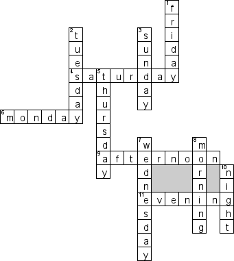 Кроссворд по предмету английскому языку - на тему 'Дни недели. Время суток'