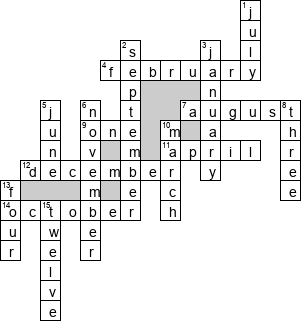 Кроссворд по предмету английскому языку - на тему 'Месяцы'