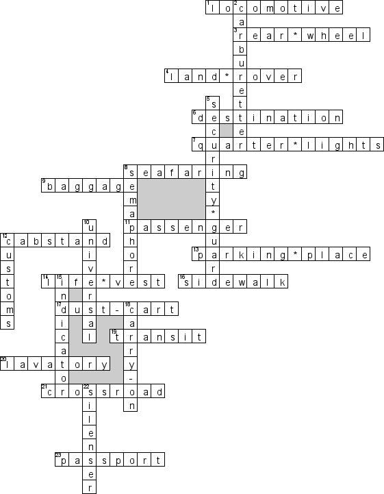 Кроссворд по предмету английскому языку - на тему 'Транспорт'