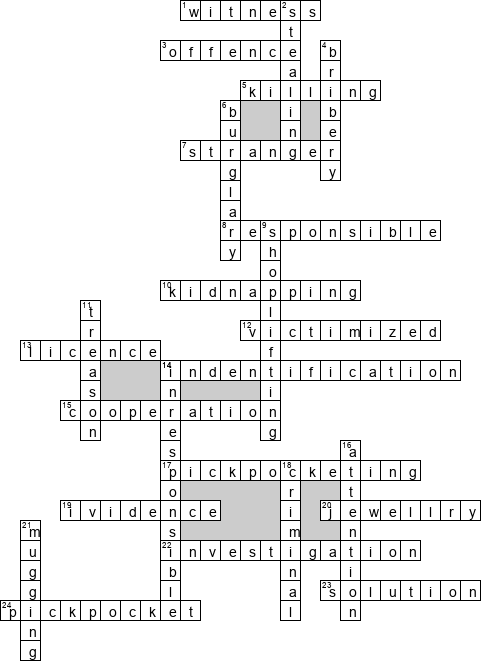 Кроссворд по предмету английскому языку - на тему 'Преступление'