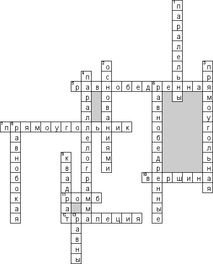 Кроссворд по предмету геометрии - на тему 'Параллелограмм'