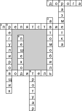 Кроссворд по предмету безопасности жизнедеятельности (БЖД) - на тему 'Проезжая часть'
