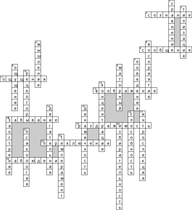 Кроссворд по предмету психологии - на тему 'Познавательные процессы'