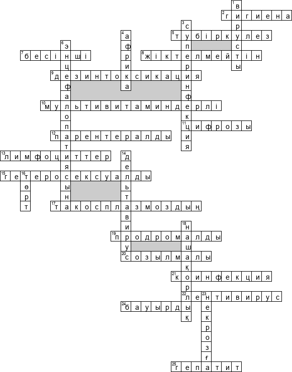 Кроссворд по предмету медицине - на тему 'Гепатит (каз.)'