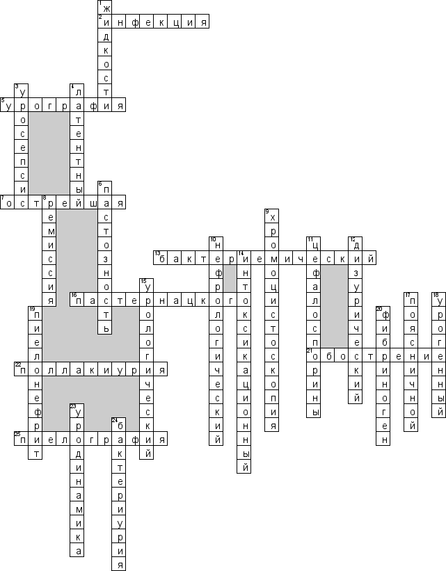 Кроссворд по предмету медицине - на тему 'Пиелонефрит'