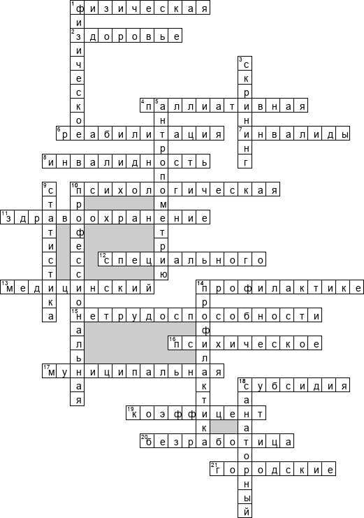 Кроссворд по предмету медицине - на тему 'Медико-социальная деятельность'