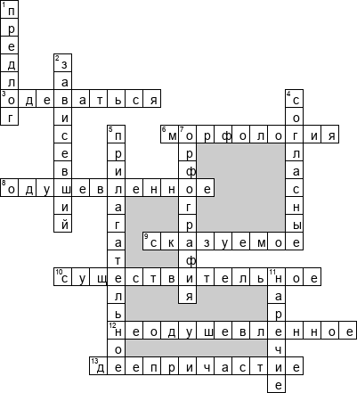 Кроссворд по предмету русскому языку - на тему 'Грамматика'