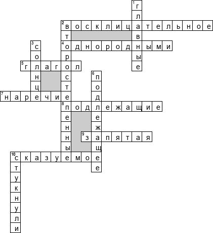 Кроссворд по предмету русскому языку - на тему 'Предложение'
