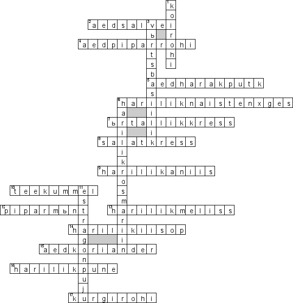 Кроссворд по предмету Aiakultuurid (эст.) - на тему 'Ravi- ja maitsetaimed (эст.)'