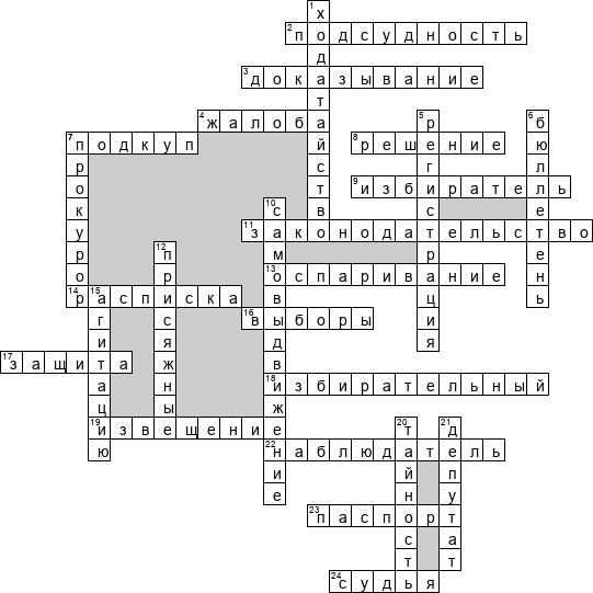 Кроссворд по предмету муниципальному праву - на тему 'Судебная система и 67 ФЗ'