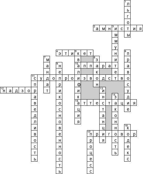 Кроссворд по предмету правоведению - на тему 'Правовой статус судей'