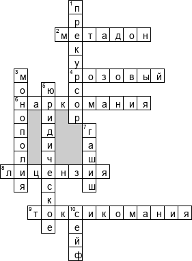 Кроссворд по предмету правоведению - на тему 'Оборот наркотических средств'