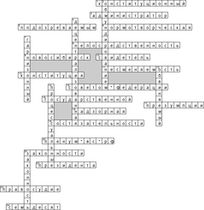 Кроссворд по предмету правоведению - на тему 'Судебная система'