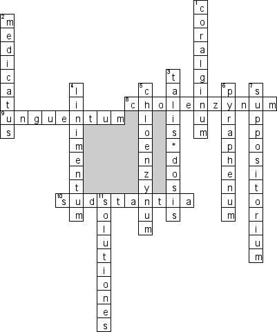 Кроссворд по предмету латинскому языку - на тему 'Фармацевтическая терминология'