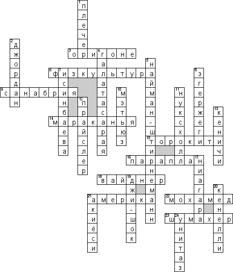 Кроссворд по предмету спорту - на тему 'Рекорды'