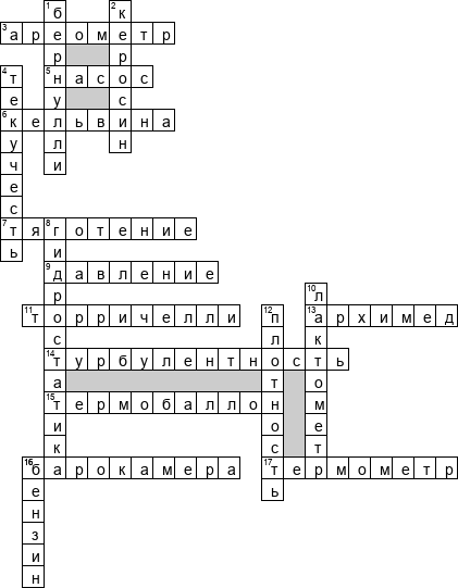 Кроссворд по предмету гидравлике - на тему 'Гидростатика'