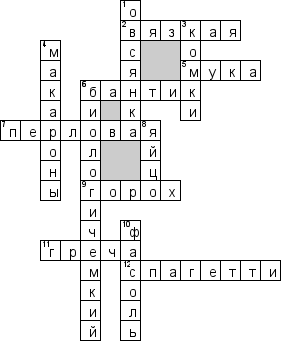 Кроссворд по предмету кулинарии - на тему 'Крупы и макароны'