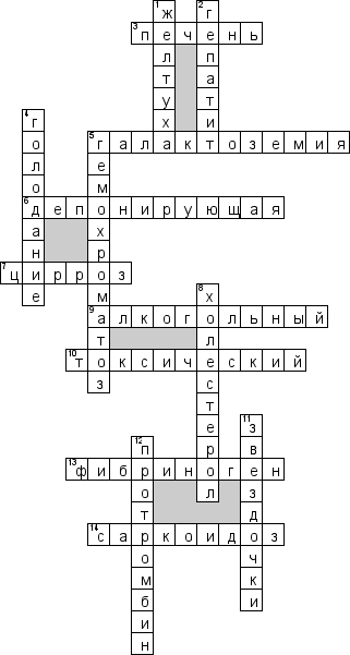 Кроссворд по предмету сестринскому делу - на тему 'Сестринский уход при заболеваниях печени'