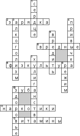 Кроссворд по предмету окружающему миру - на тему 'Полезные и вредные привычки'