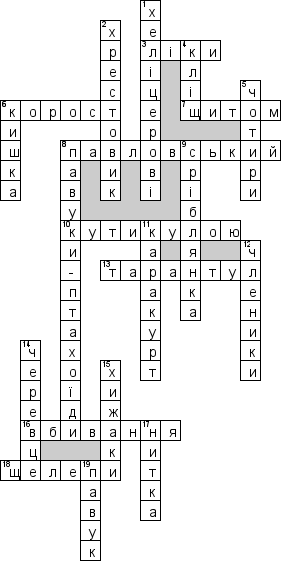 Кроссворд по предмету Бiологiя (укр.) - на тему 'Павукоподiбнi (укр.)'