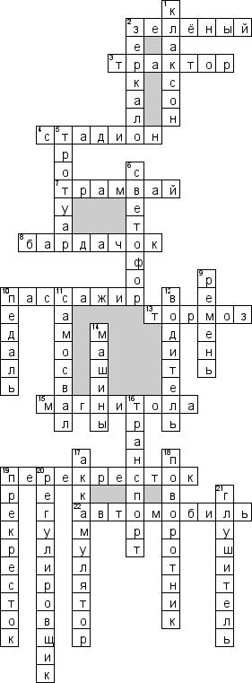Кроссворд по предмету правилам дорожного движения (ПДД) - на тему 'Загадки'