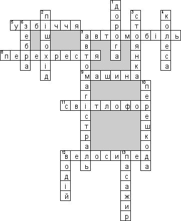 Кроссворд по предмету правилам дорожного движения (ПДД) - на тему 'Правила дорожнього руху (ПДР) (укр.)'
