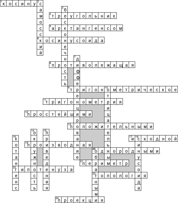 Кроссворд по предмету математике - на тему 'Тригонометрия'