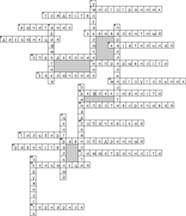 Кроссворд по предмету математике - на тему 'Свободная тема'