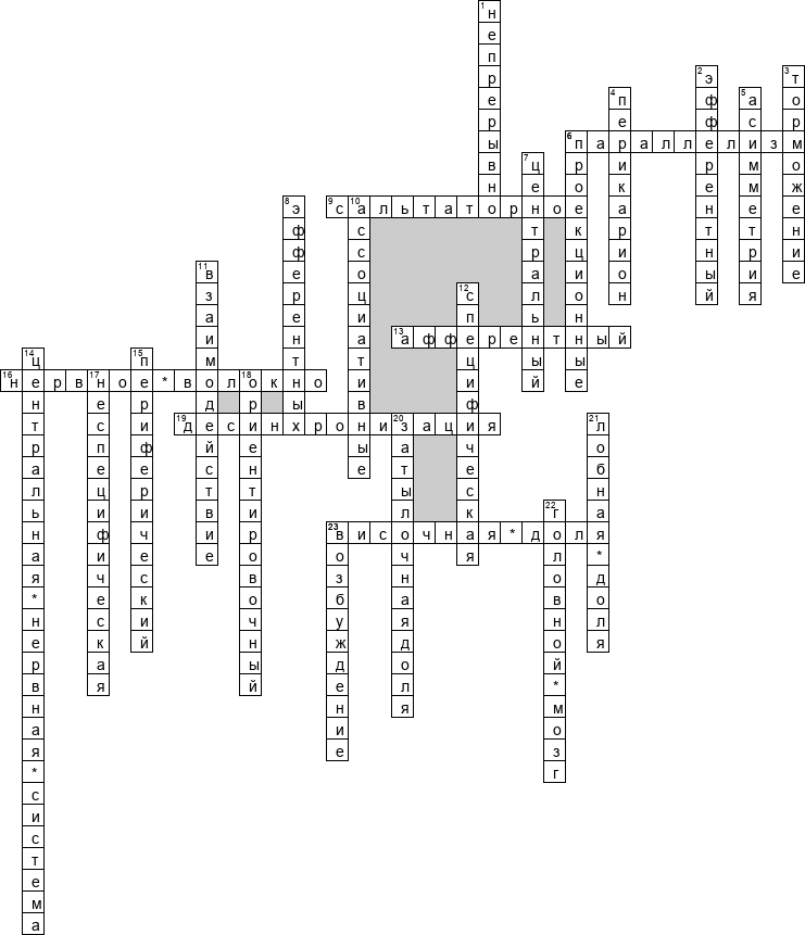 Кроссворд по предмету физиологии - на тему 'Нервная система'