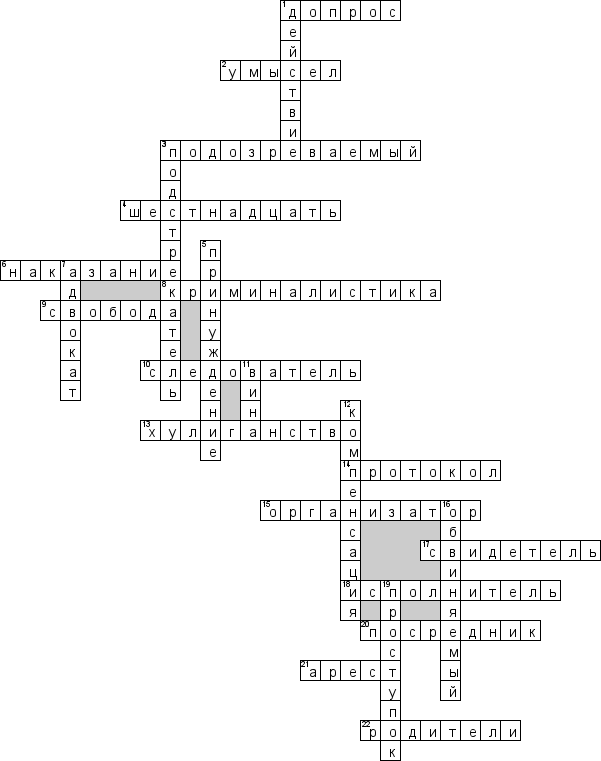 Кроссворд по предмету обществознанию - на тему 'Преступление'