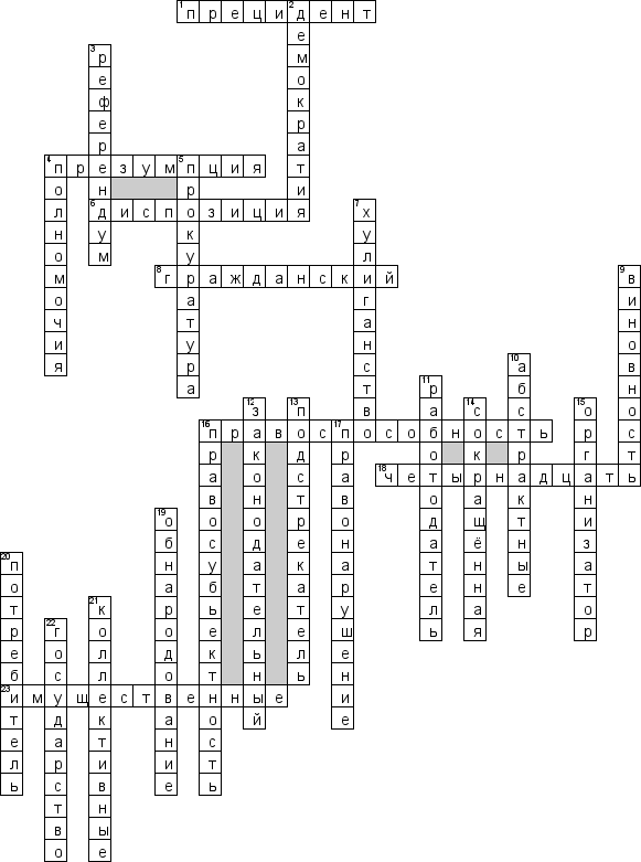 Кроссворд по предмету обществознанию - на тему 'Право'