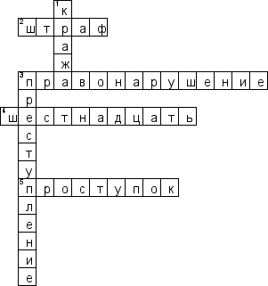Кроссворд по предмету обществознанию - на тему 'УК РФ'