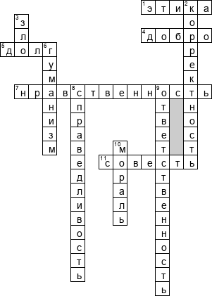 Кроссворд по предмету обществознанию - на тему 'Мораль'