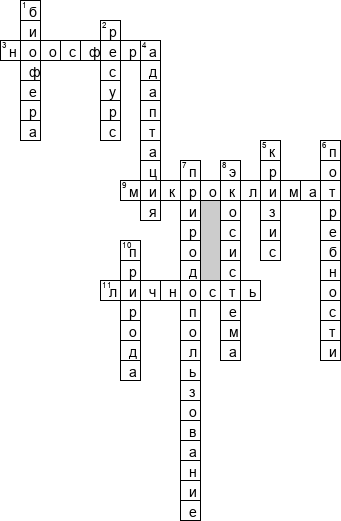 Кроссворд по предмету экологии - на тему 'Экологическая культура личности'