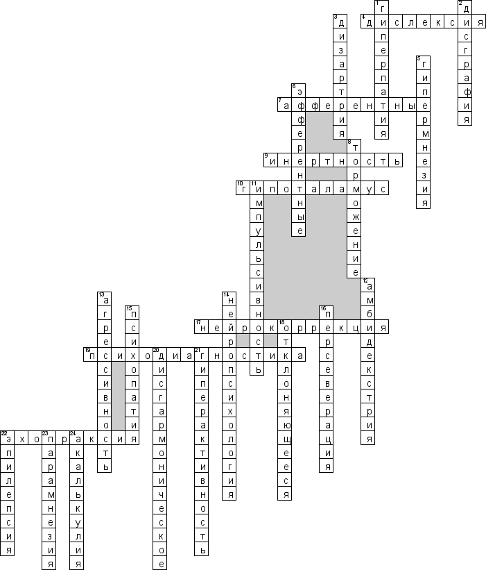 Кроссворд по предмету нейропсихологии - на тему 'Термины'
