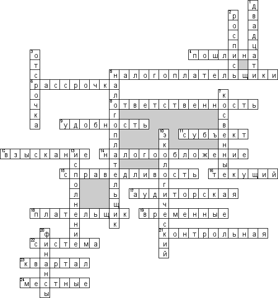 Кроссворд по предмету финансовому праву - на тему 'Налоги'