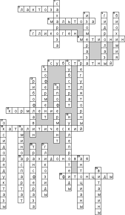 Кроссворд по предмету биохимии - на тему 'Ферменты'