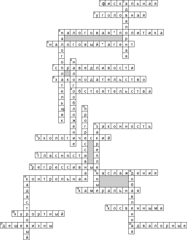 Кроссворд по предмету налогообложению - на тему 'Налоги'