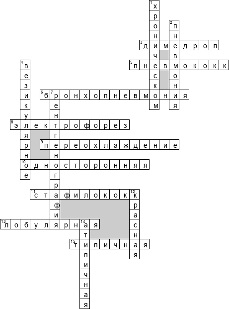 Кроссворд по предмету педиатрии - на тему 'Пневмония'