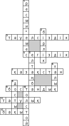 Кроссворд по предмету Казахский язык (каз.) - на тему 'Достық (каз.)'