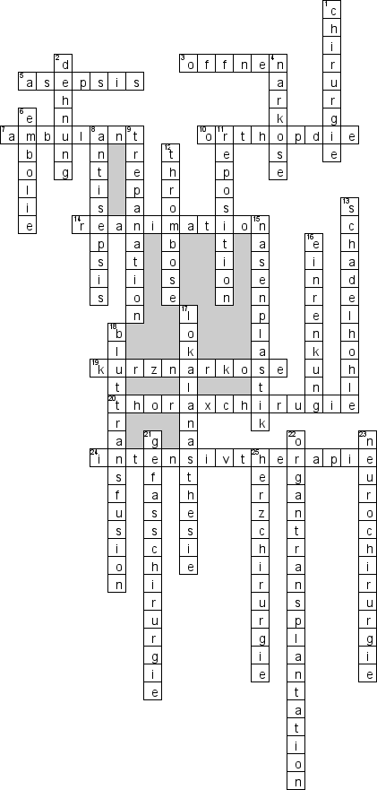 Кроссворд по предмету немецкому языку - на тему 'Хирургия'