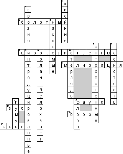 Кроссворд по предмету географии - на тему 'Почвы, растительный и животный мир Беларуси'