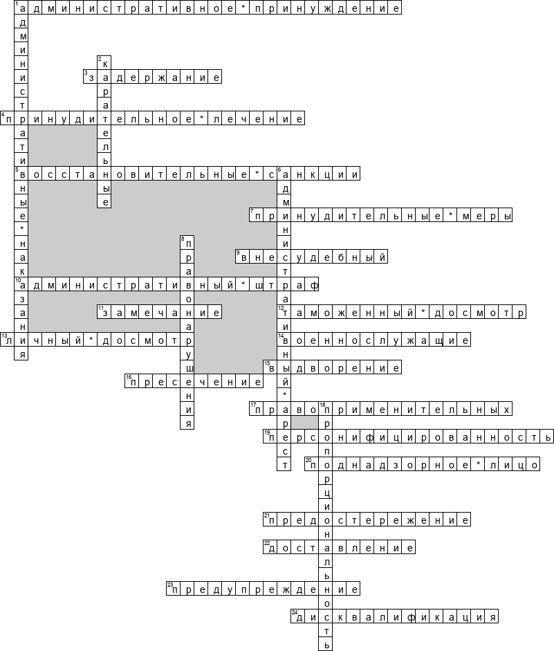 Кроссворд по предмету административному праву - на тему 'Административное принуждение'