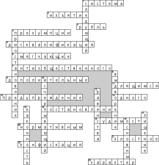 Кроссворд по предмету административному праву - на тему 'Административное наказание: понятие и виды'