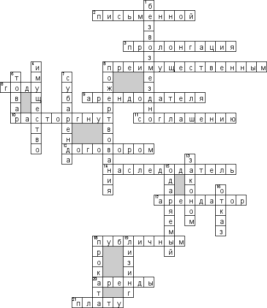Кроссворд по предмету гражданскому праву - на тему 'Аренда, мена, дарение'